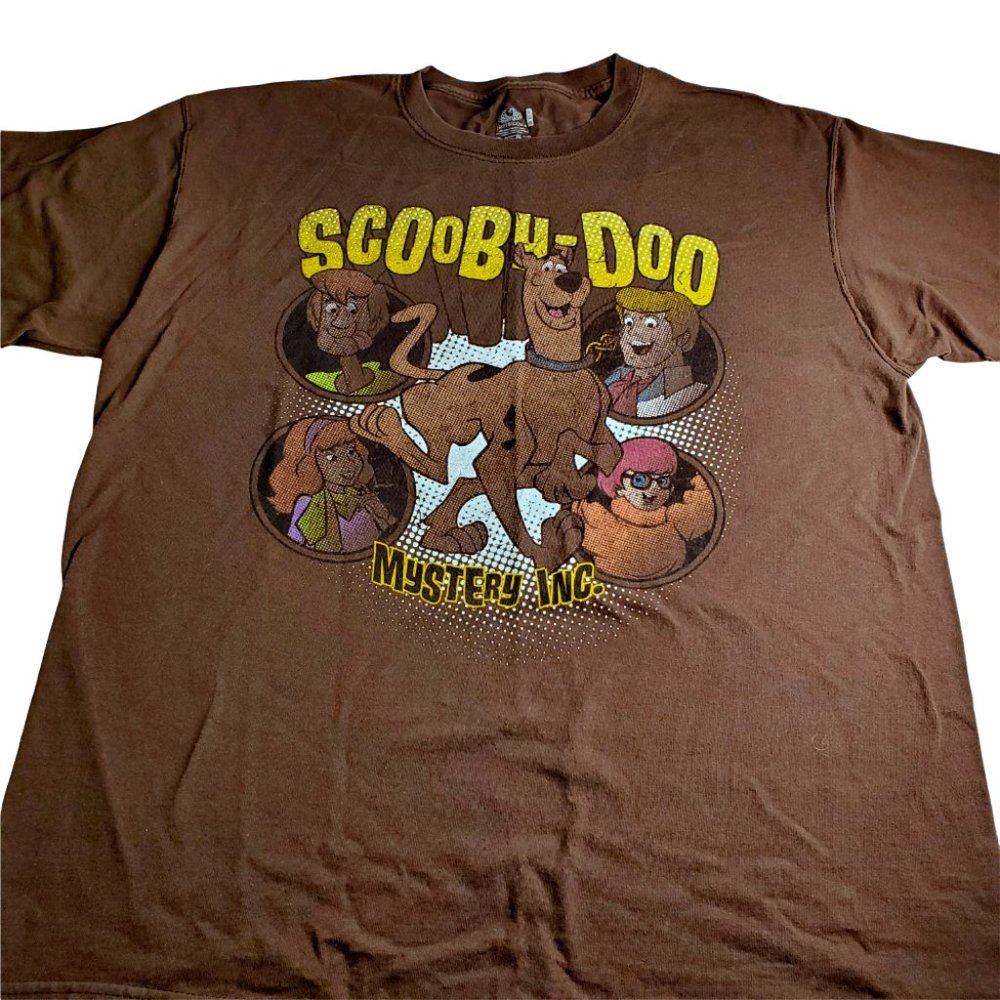 Scooby Doo Mystery Inc. Graphic Brown T-Shirt Cartoon Network Promo Sz L - 42-44